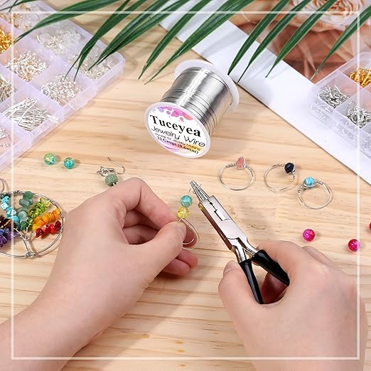 Modacraft 22 Gauge Silver Wire for Jewelry Making with Jewelry Pliers, Craft Wire Beading Wire Tarnish Resistant Copper Wire