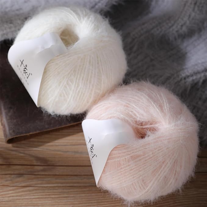 Snowbaby Wool Acrylic Blend Long Pile Yarn,(Worsted) Warm and Luxurious Fuzzy Yarn for Knitting and Crocheting DIY Hats Scarves Sweaters, 2 * 3.52oz/100g 207yds(01-Snow)