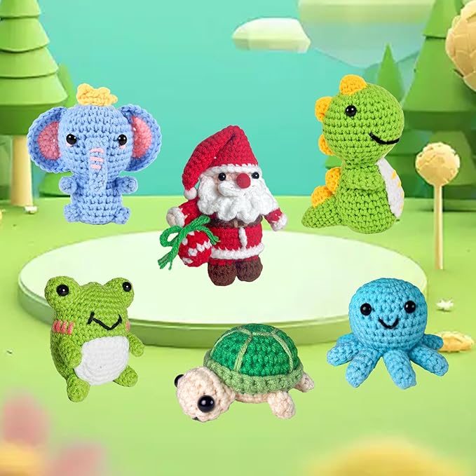 Wunila 6Pcs Crochet Kit for Beginners, Crochet Animal Kits for Adults with Step by Step Videos Tutorials, Knitting Kit for Crochet Lovers Great Birthday Holiday Gift, DIY Handmade Gifts
