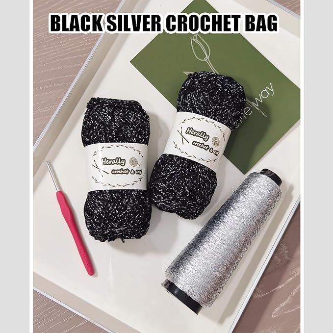 Herally Crochet Kit DIY for Beginners - Include Yarn, Hook and Accessory - with Step by Step Video Tutorials - Shining Tote Bag