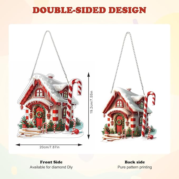 HEIBAGO House Diamond Art Hanging Kits for Adults Kids, 5D Special Shaped Crystal Diamond Painting Kit Candy, DIY Pattern Window Pendant Gem Art Kit for Home Wall Decor 8.3 x 8.3 Inch