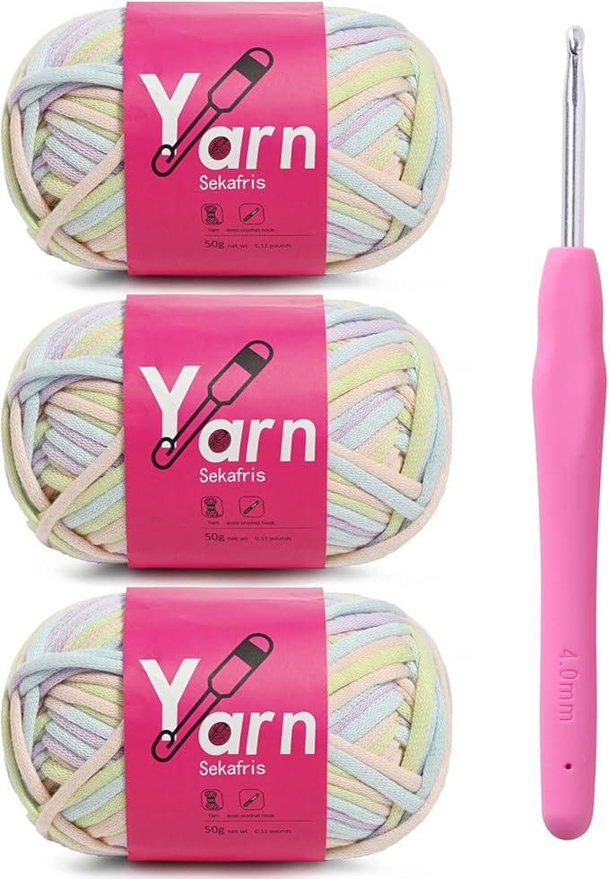 Crochet Yarn with Cotton Yarn for Crocheting - Crochet Knitting Yarns for Beginners with Easy-to-See Stitches - Yarn for Crocheting - Parfait Chunky Yarns -Cotton-Nylon Blend (A7)