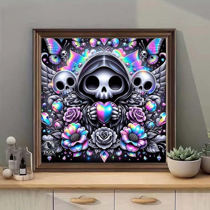 mrpwnle Skull Diamond Art Kits for Adults, Skull Diamond Painting for Kits Adults Beginners, 5D Round Full Drill Gem Art Crafts Kit, Home Wall Decor Gifts 13.8x13.8inch