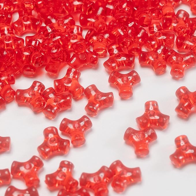 1300pcs Acrylic 10mm Plastic 3-Sided Kandi Tri-Shaped Bone Beads Bulk for Wreath Candy Cane Rainbow Holiday Tree Decorations Translucent Red