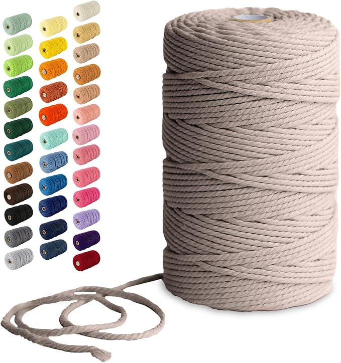 Nook Theory Macrame Cord - 3mm 220 Yards Cotton Rope, 4mm 5mm Yarn, String for Crafts, Perfect for Macrame Wall Hanging and Boho Decorations (Sand)