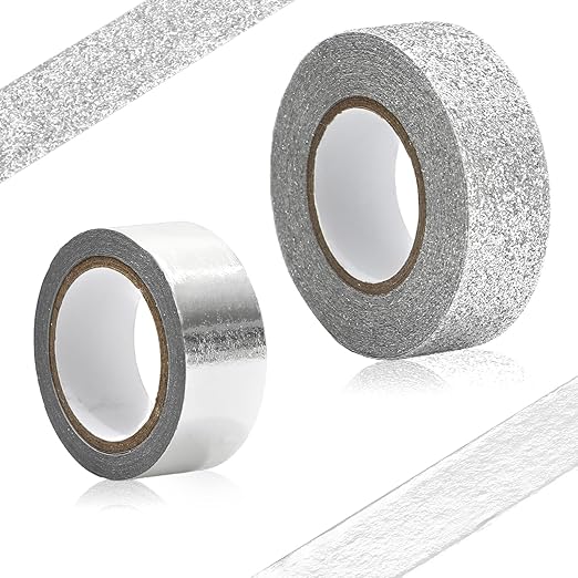 Whaline 4 Rolls Silver Metallic Glitter Washi Tape Decorative Adhesive Masking Tape for DIY Crafts Scrapbook Journal Planner Gift Wrapping Supplies, 65.6 Ft