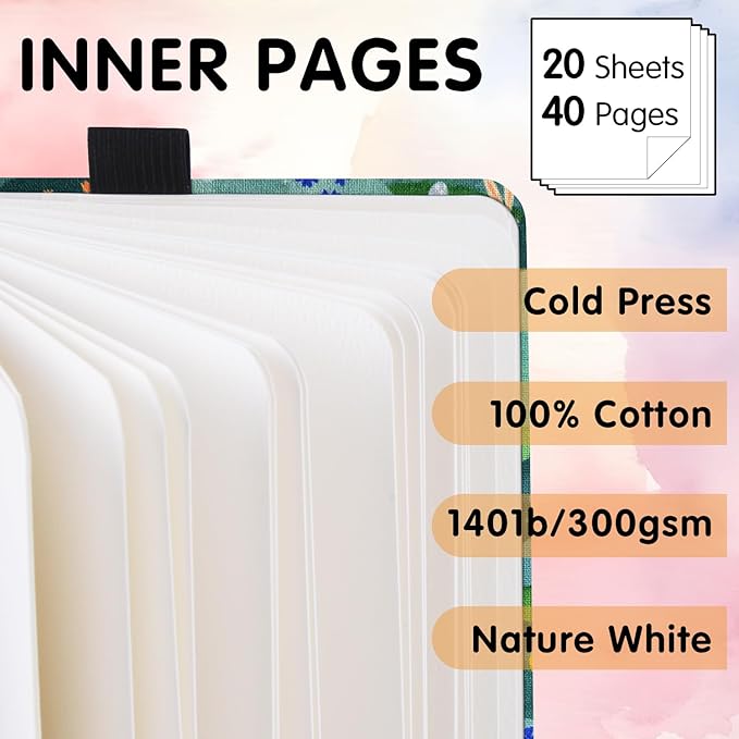 Watercolor Art Sketchbook,5 x 5 inches Portable Hardcover Journal Sketchbook,30 Sheets 140lb/300gsm Acid-Free Drawing Paper,Travel Mixed Media Notebook for Beginners Artists,Hill Rabbit