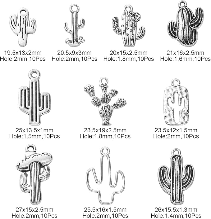 DanLingJewelry 100Pcs 10 Styles Tibetan Tropical Cactus Charms Summer Desert Plant Charms for Earring Necklace Bracelet Making