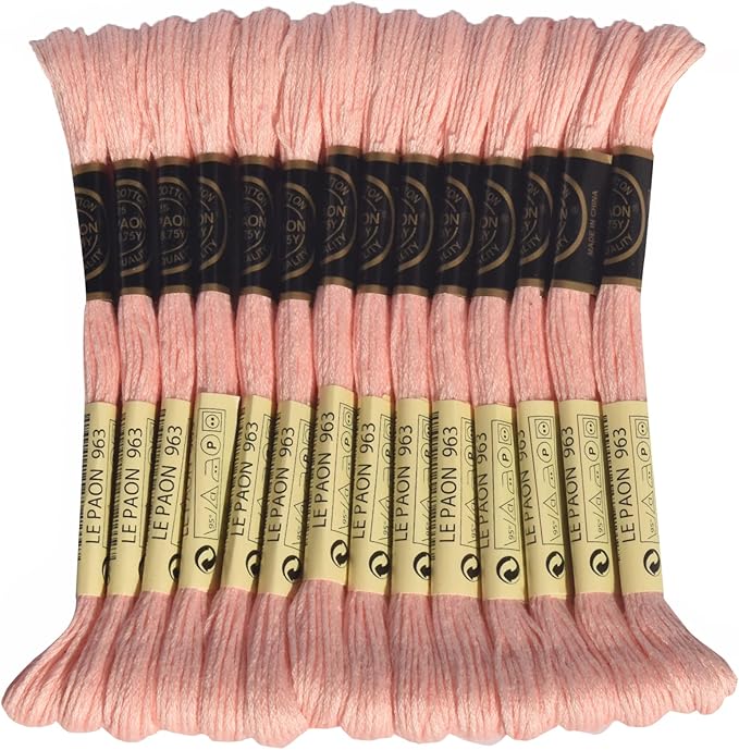 LE PAON Embroidery Floss, 14-Pack Six Strands 100% Long Staple Cotton Embroidery Thread, 8.7-Yard，Color Number：963, Ultra Light Dusty Rose