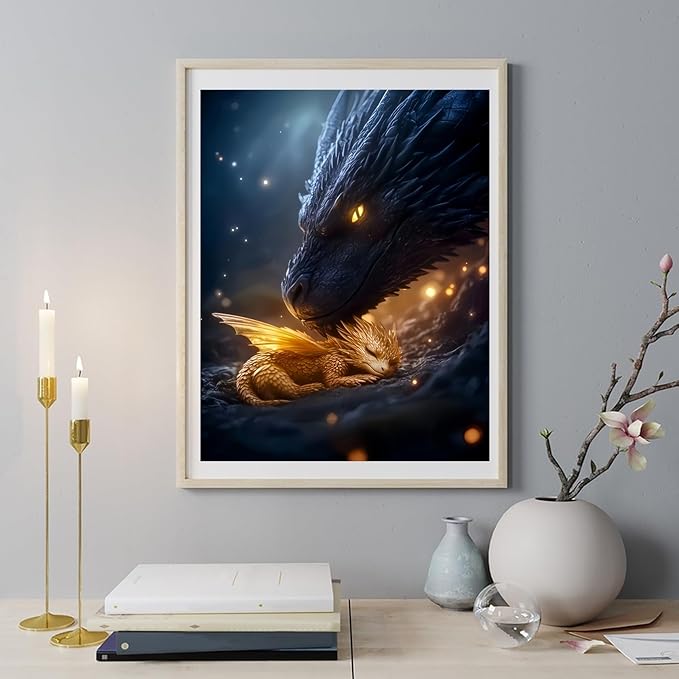 BYGFHLYW 5D Dragon Diamond Painting Kits for Adults, Dragon Diamond Art Kits for Adults Beginner, DIY Full Drill Diamond Dot Gem Painting for Home Wall Decor 12x16inch