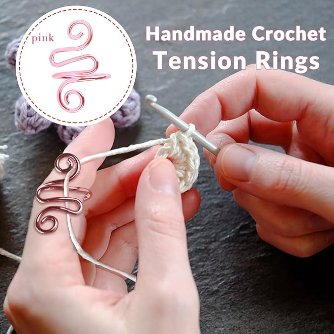 LBU 4Pcs Crochet Ring + 60Pcs Stitch Markers Adjustable Crochet Tension Rings for Finger Handmade Open Yarn Guide Crocheting Rings Knitting Accessories with Box Crochet Gifts for Women Mom Crocheters