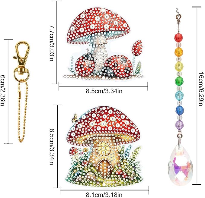 LazyFold 2 Pcs Diamond Painting Wind Chime Kits,Red Mushroom DIY Diamond Art Painting Wind Chime Kits Crystal Art Suncatchers for Adults Home Garden Window Craft Gift