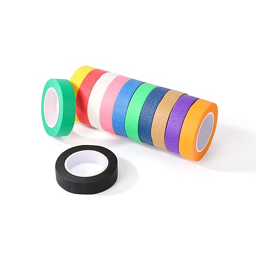 Colored Masking Tape 12PCS-Painters Tape, 12 Color Tape Rolls,Colored Painters Tape Perfect for Kids Art Supplies, Crafting, Labeling, DIY Projects, Easy Tear & Removable Adhesive (0.6in*39Ft)