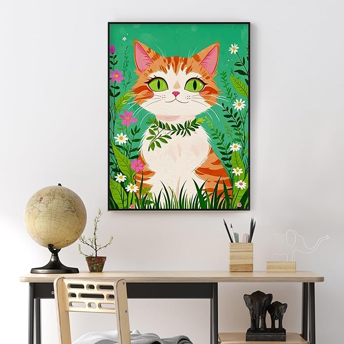 Yezavesu 12x16 Inch Cat Framed Paint by Numbers Kit for Adults Beginner, Orange Cat Paint by Numbers with Frame, DIY Number Painting for Adults for Home Wall Decor Gift