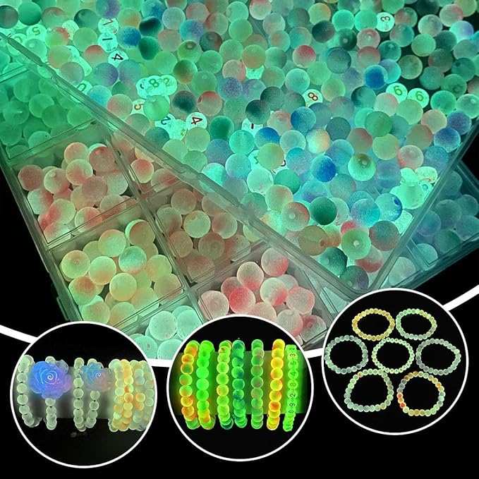 Glow in The Dark Glass Beads for Bracelet Making, 850pcs 6mm 26 Color Crystal Gem Beads Round with Luminous Numbers&Letters Craft Beads for Bracelets Necklaces Earring Making Kit Party Decor