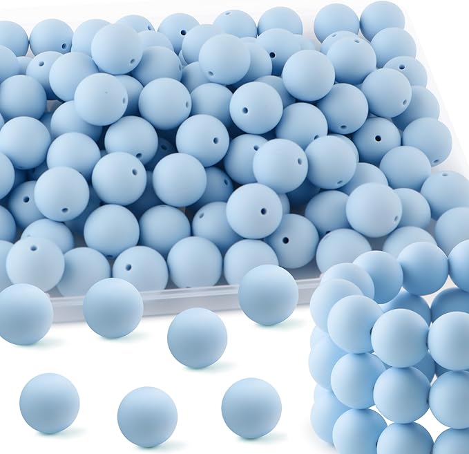 65Pcs 19mm Silicone Beads for Keychain Making Bracelet Necklace, Bulk Round Silicone Beads for Pens（Pastel Blue）