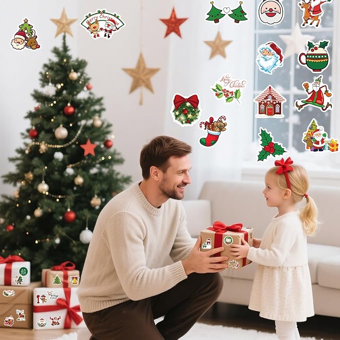 100 pcs christmas stickers by taeekiy,cute happy holiday stickers for water bottles,laptop,phone etc.winter xmas stickers for adults boys girls