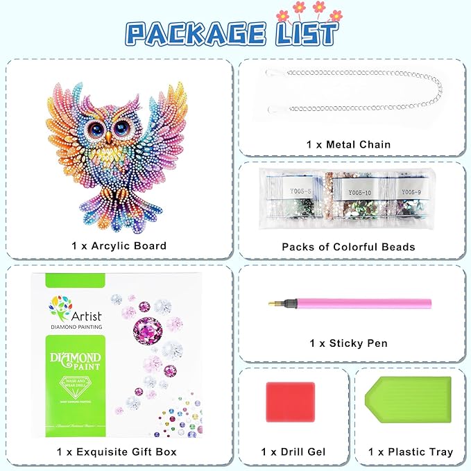 KEYIFA Diamond Painting Kit, DIY Colorful Owl Diamond Art Hanging for Adults Beginner, Bird Gem Arts Pendant Special Shaped Rhinestone Window Ornaments Wall Door Garden Decoration Gift, Double Sided