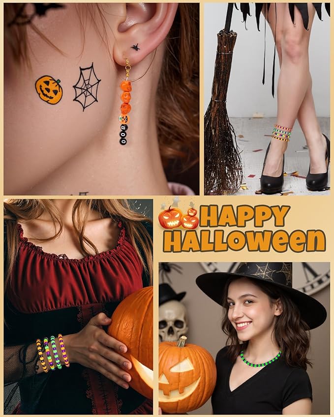 1000Pcs Halloween Pony Beads, Plastic Kandi Beads for Bracelet Making, Hair Braids, Necklaces, Key Chains, Jewelry, Party