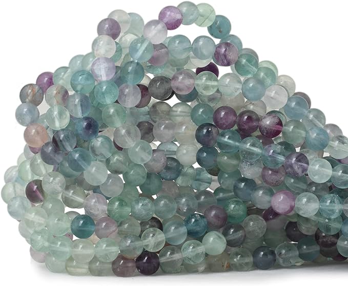 cheavian 60pcs 6mm natural colorful fluorite gemstone round loose beads for jewelry making diy findings 1 strand 15"