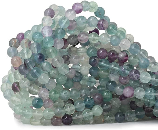 cheavian 60pcs 6mm natural colorful fluorite gemstone round loose beads for jewelry making diy findings 1 strand 15"