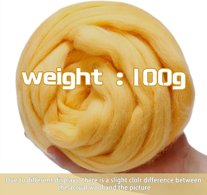 3.53oz Wool Roving, Wool Felting Supplies, Pure Wool, Chunky Yarn, Spinning Wool Roving for Needle Felting Wet Felting DIY Hand Spinning (Yellow)
