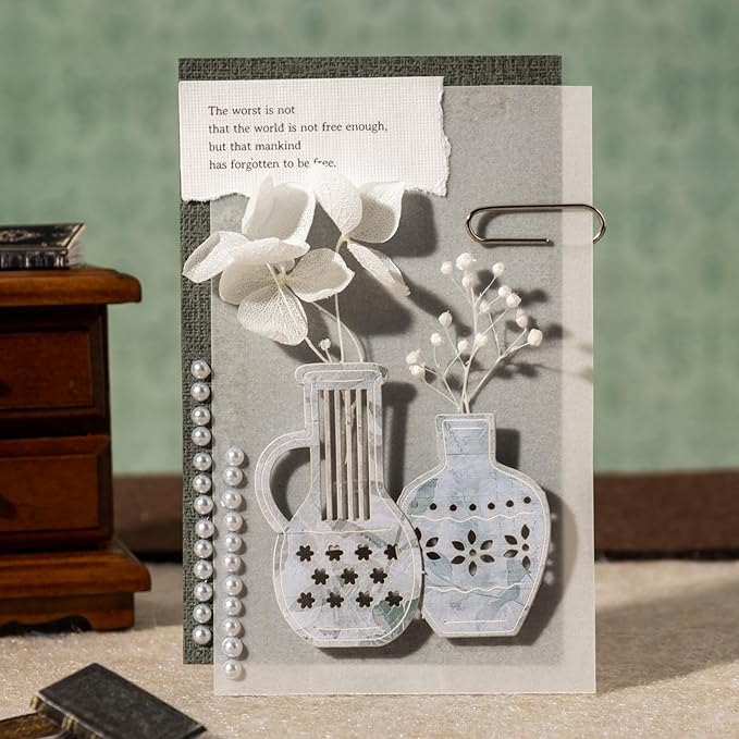 Vintage House & Tableware Laser Cut Ephemera Sticker Set – 120pcs Houses Chairs Sofas Teapots Cups for Scrapbooks Journals Cardmaking DIY Crafts Decor