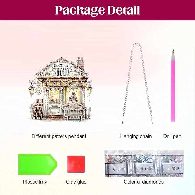 Masendp Art Painting Pendant Kit with Hanging Chain, 5D Diamond Art Hanging Kit DIY Diamond Crystal Window Door Pendant Adult Gift