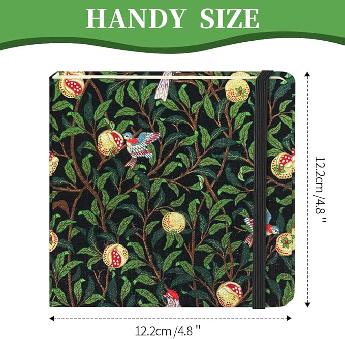 Square 4.8x4.8 inches 80gsm 96sheets/192 Pages Notebooks Blank Sketchbooks Travel Journal Pocket Hardcover Paint Writing Diary Memo Planner Cloth Cover. Pomegranate Bird