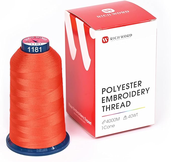 Poolin Embroidery Machine Thread Richword Selected Red 4000M 40WT Polyester Embroidery Thread – Smooth, Strong Single Spool for Home & Commercial Machines 1181