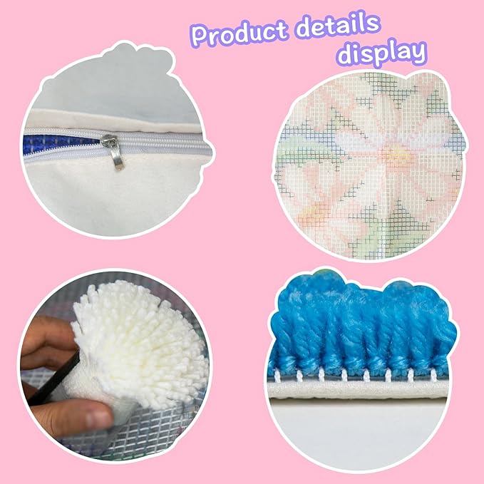 LAPATAIN Latch Hook Kits for DIY Throw Pillow Cover,Daisy Needlework Cushion Cover Hand Craft Crochet for Great Family 17x17inch