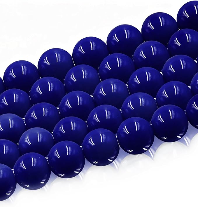 8mm Glass Beads 46PCS Glass Beads for Jewelry Making Charm Round Loose Bead for Bracelet Making Kit (Deep Blue Porcelain)