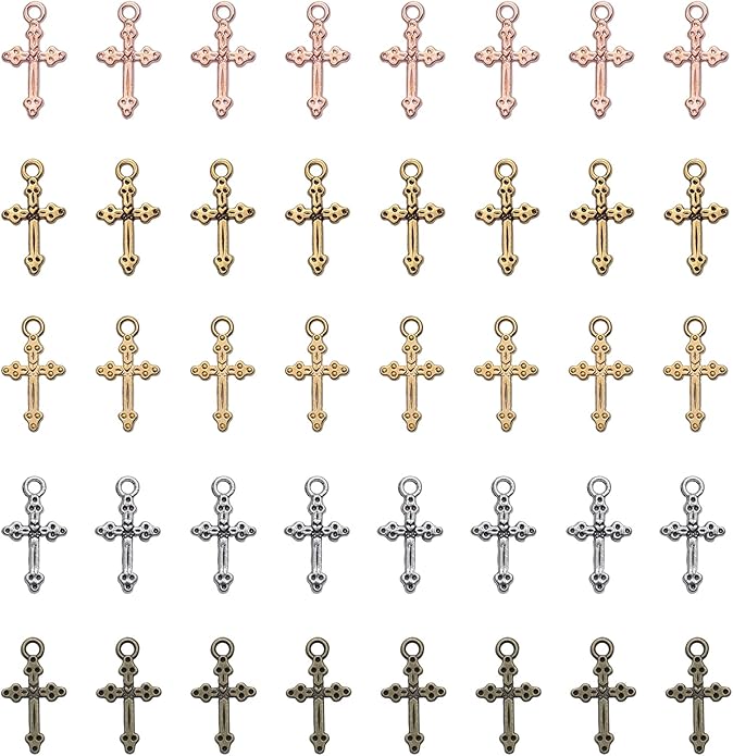 50 Pcs Vintage Crucifix Pendants Beading Charms with Hole Metal Religious Antique Silver Gold Bulk Cross for Jewelry Making Kit DIY Bracelet Necklace Earring Keychain Accessories Supplies