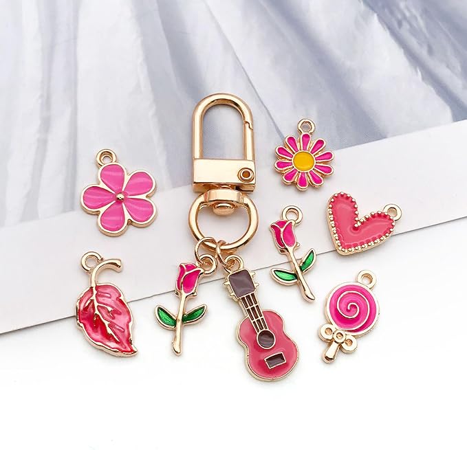 WOCRAFT 40pcs 20 pairs Assorted Enamel Bracelet Charms for Jewelry Making DIY Necklace Bracelet Earrings Keychain Crafting Charms Kit Crafts (Rose Red-SN993)