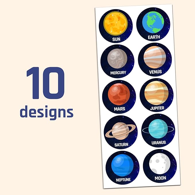 60 sheets, 600 stickers - planet solar system stickers for kids, 1.5"