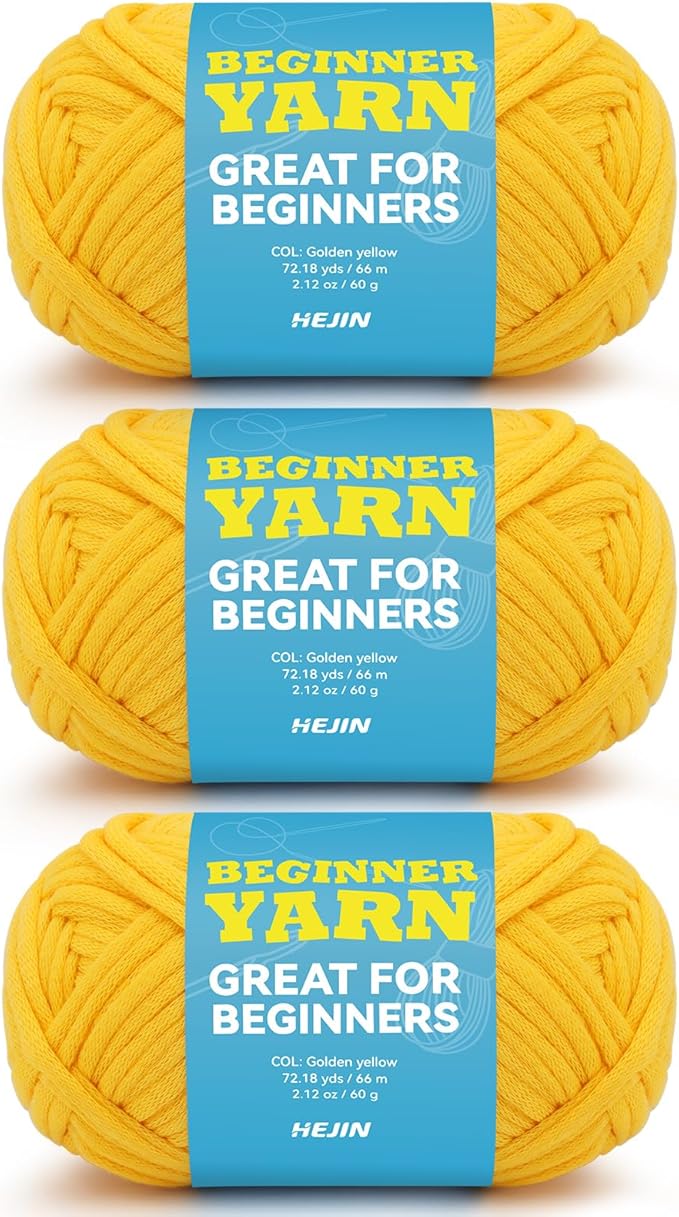 3x60g Yellow Yarn for Crocheting and Knitting;3x66m (72yds) Cotton Yarn for Beginners with Easy-to-See Stitches;Worsted-Weight Medium #4;Cotton-Nylon Blend Yarn for Beginners Crochet Kit Making