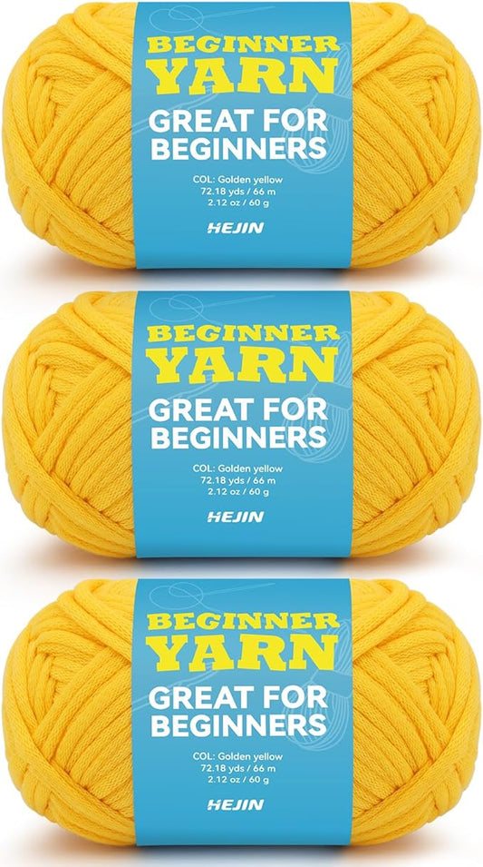 3x60g Yellow Yarn for Crocheting and Knitting;3x66m (72yds) Cotton Yarn for Beginners with Easy-to-See Stitches;Worsted-Weight Medium #4;Cotton-Nylon Blend Yarn for Beginners Crochet Kit Making