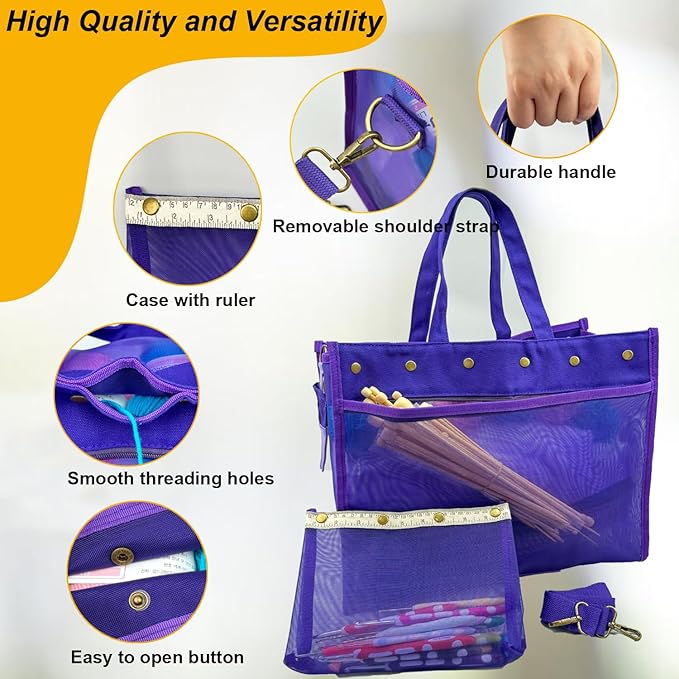 Knitting Bag Large Yarn Storage Organizer,Crochet Bags and Totes,Yarn Bags for Crocheting,Crochet Storage Bags for Crochet Hooks,Knitting Needles,Knit Bags for Crochet Lovers,Mother's Day Gift(Purple)