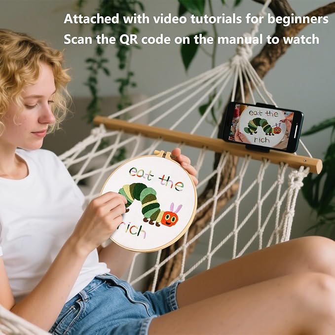 Hungry Caterpillar Embroidery Kits for Beginners Adults, Cute Embroidery Starter Kits, Counted Cross Stitch Kits for Beginners DIY Craft Kits for Adults Women, Embroidery Hoop, Thread & Video Tutorial
