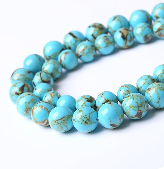 Blue Shell Turquoise Stone Beads for Jewelry Making Gemstone Round Crystal Bracelet Necklace 1 Strand 15.5inch 45PCS 8MM
