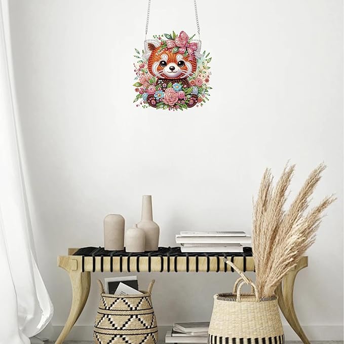 TDFERAN Diamond Pinting During Red Panda Mosaic Making Kits by Kits Home Decoration Pendant Diamond Art Hanging Sign Onament Art Wind Chimes Hanging Pendants for Wall Home Decor Tabletop Decoration