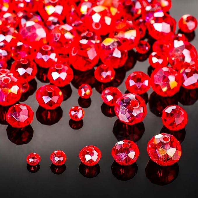 Song Xi 1250PCS 5 Different Size Red Crystal Beads for Jewelry Making, Rondelle Glass Beads for Bracelets Necklace, Earring and Making Supplies, Arts and Crafts, AB Color (3/4/6/8/10mm)