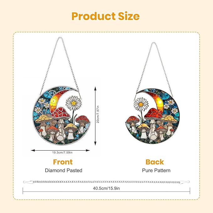 EOBROMD Diamond Hanging Art Kits for Adults Mushroom, Moon Suncatcher Diamond Art Painting, DIY Special Shaped Rhinestone Kits for Adults, Window Pendants Home Garden Wall Hanging Ornament