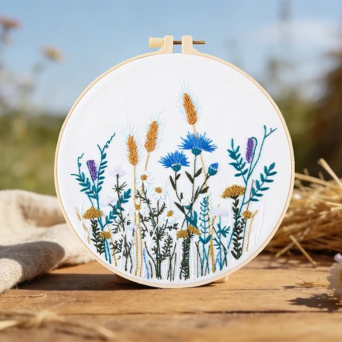 Crafmanoe Flower Embroidery Kits for Beginners Adults, Hand DIY Embroidery Starter Kits, Floral Stamped Cross Stitch Kits for Beginners Adults Craft Kits for Women, Embroidery Hoops, Fabric and Thread