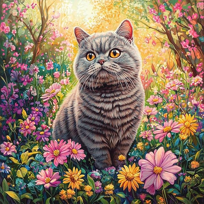 WSLWXSHM Diamond Painting Kits for Adults Cat, Round Full Drill Diamond Art Kits, 5D DIY Paint with Diamonds Crafts for Home Wall Decoration Gifts 12×12Inch, Animal