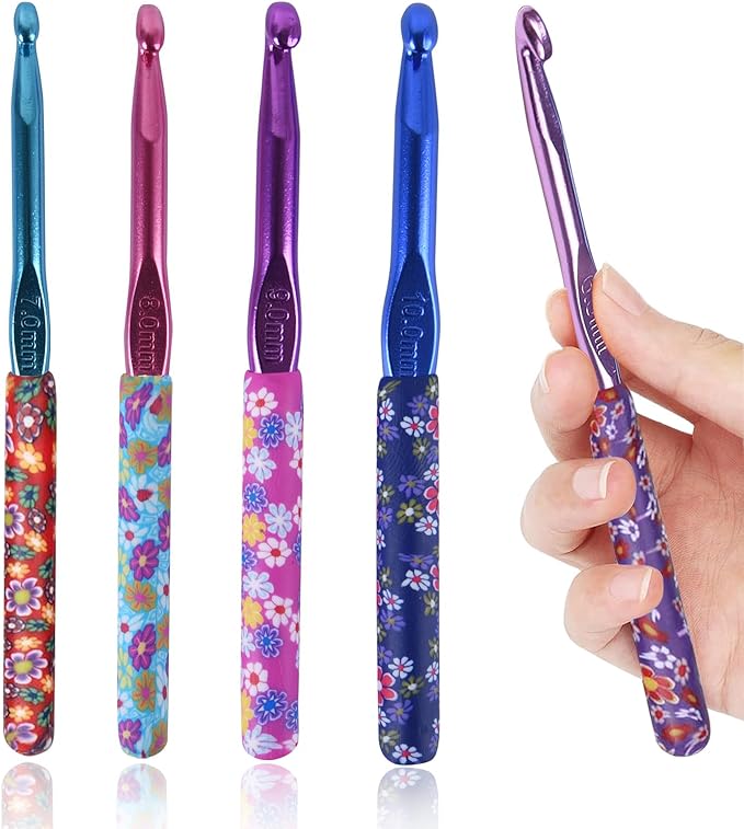 Crochet Hooks,5 Size Colorful Metal Crochet Hooks (6.5mm-10mm) Set with Stitch Markers for Beginners,Knitting Needles with Ergonomic Handles for Comfortable Crocheting