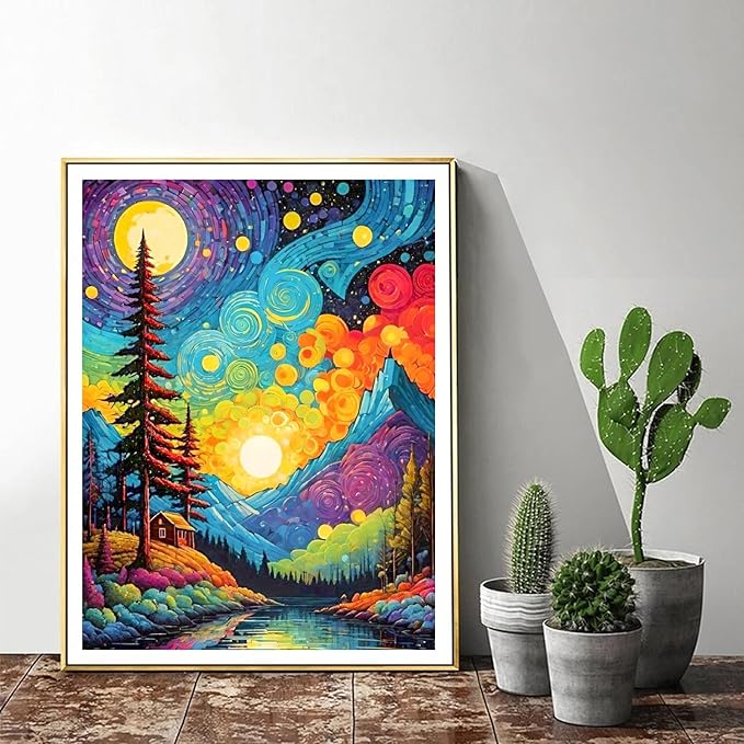 ijbnhd Van Gogh Diamond Art Kits for Adults Starry Sky Diamond Painting Kits for Adults, Full Drill Round Abstract Landscape Gem Art Kits for Home Wall Decor 12x16in