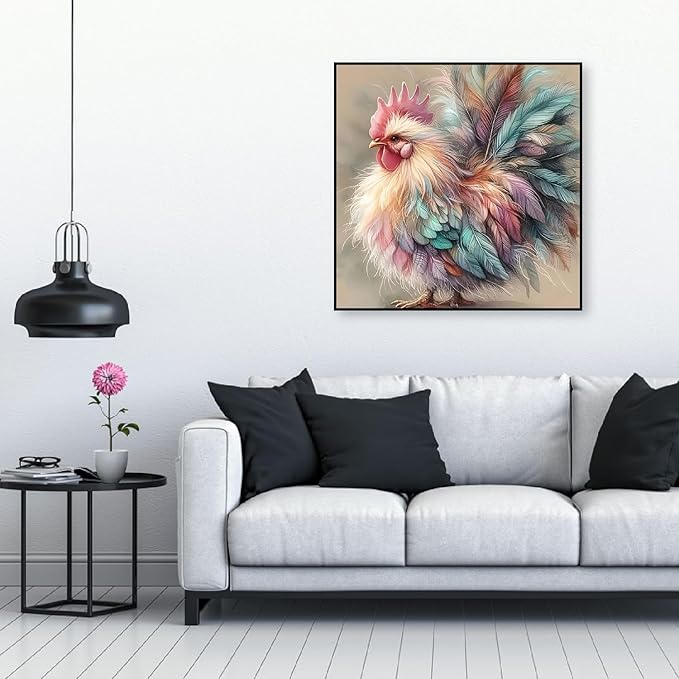 Chicken Counted Cross Stitch Kits for Adults, Colorful Rooster Stamped Cross Stitch Kits for Beginners, Needlepoint Cross-Stitch Patterns Embroidery Kits Arts and Crafts for Home Decor 14×14Inch