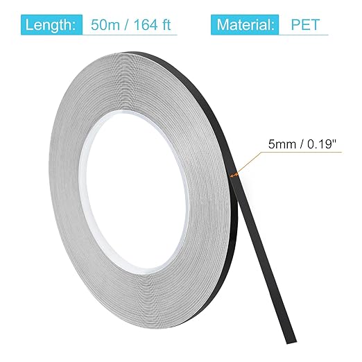 uxcell Metallic Tape, 0.19 in x 164 ft Self Adhesive Metalized Polyester Film Tape Waterproof Shiny Washi Tape for Walls Graphic Arts Gifts Wrapping Crafts Decoration, Gloss Black