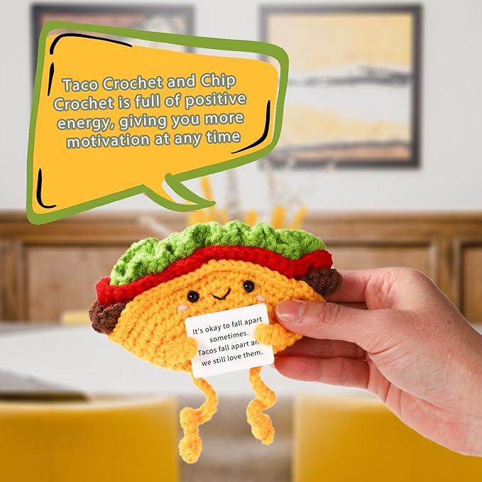 TOYMIS French Fries and Taco, Positive Knitting Food Doll Set Support Plush for Couple Friend Encouraging Toys Gift